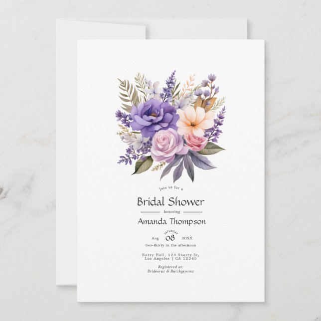 Digital Lavender Floral Bridal Shower Invitation (Front)