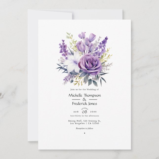 Digital Lavender Floral Wedding Invitation (Front)
