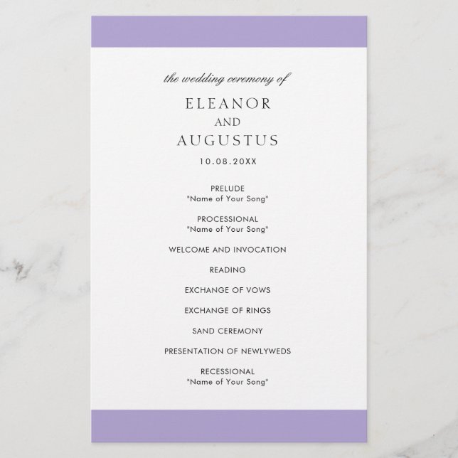 Digital Lavender Purple Budget Wedding Program (Front)