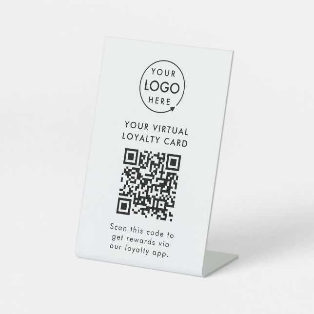 Digital Loyalty Reward App QR Code Business Logo Pedestal Sign (Front)