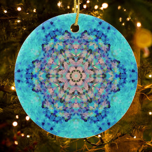 Digital Mandala Blue and Pink Ceramic Ornament
