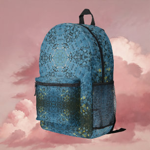 Digital Mandala Blue and Yellow Printed Backpack