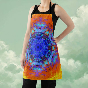 Digital Mandala Blue Orange and Yellow Apron