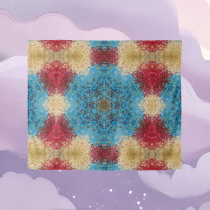 Digital Mandala Blue Red and Yellow Tapestry