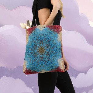 Digital Mandala Blue Red and Yellow Tote Bag