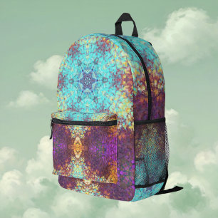 Digital Mandala Blue Yellow and Purple Printed Backpack