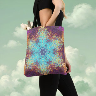 Digital Mandala Blue Yellow and Purple Tote Bag