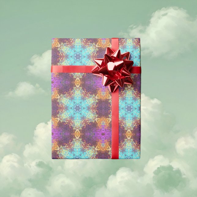 Digital Mandala Blue Yellow and Purple Wrapping Paper (Blue Yellow and Purple Digital Paint Mandala Wrapping Paper By Wormhole Orbital)