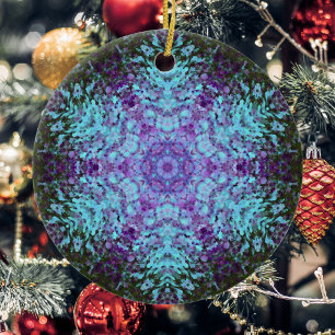 Digital Mandala Green Blue and Purple Ceramic Ornament