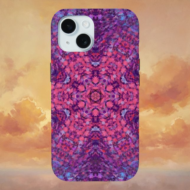 Digital Mandala Pink Purple and Blue Case-Mate iPhone Case (Pink Purple and Blue Digital Mandala iPhone Case by Wormhole Orbital)