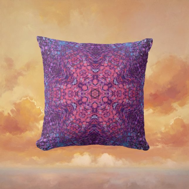 Digital Mandala Pink Purple and Blue Throw Pillow (Pink Purple and Blue Digital Mandala Throw Pillow by Wormhole Orbital)
