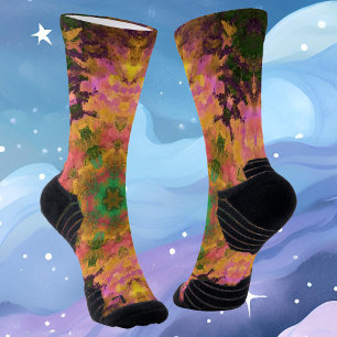 Digital Mandala Pink Yellow and Green Socks