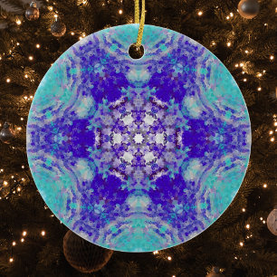 Digital Mandala Purple Blue and White Ceramic Ornament