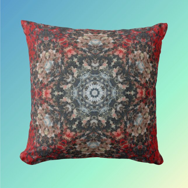 Digital Mandala Red and White Throw Pillow (Creator Uploaded)