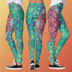 Digital Mandala Red Green and Blue Leggings
