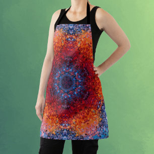 Digital Mandala Red Orange and Blue Apron