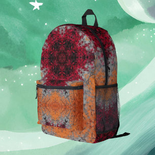 Digital Mandala Red Orange and Blue Printed Backpack