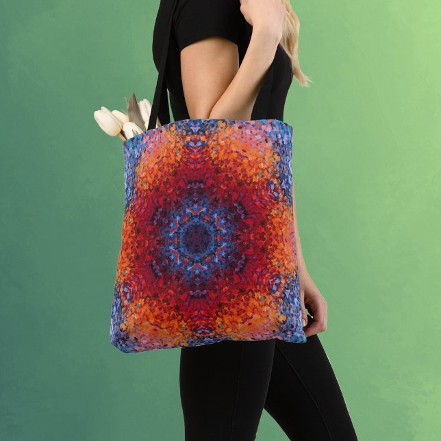 Digital Mandala Red Orange and Blue Tote Bag (Creator Uploaded)