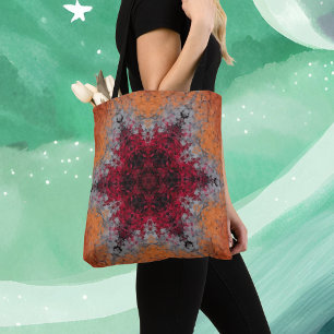 Digital Mandala Red Orange and Blue Tote Bag