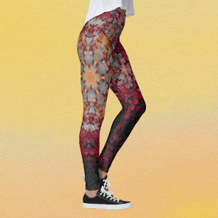 Digital Mandala Red White Orange and Black Leggings