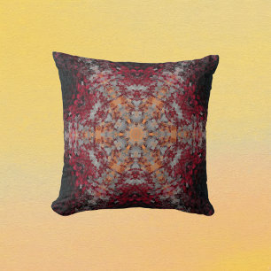 Digital Mandala Red White Orange and Black Throw Pillow