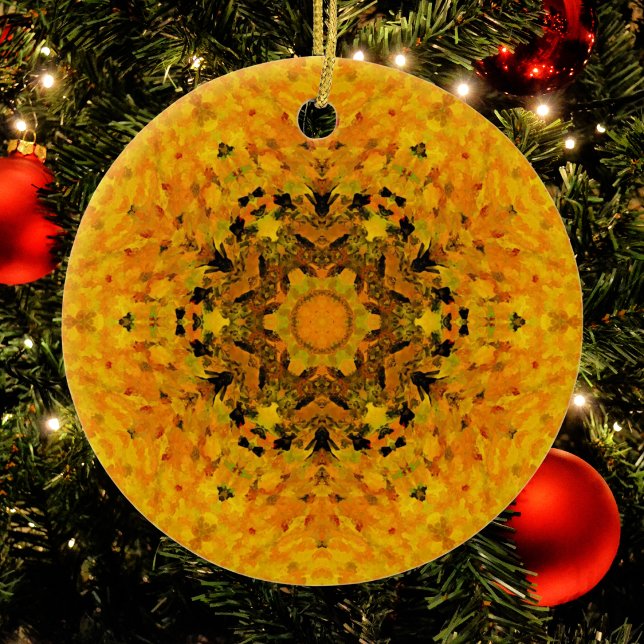 Digital Mandala Yellow and Black Ceramic Ornament (Creator Uploaded)