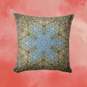 Digital Mandala Yellow and Blue Throw Pillow