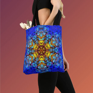 Digital Mandala Yellow and Blue Tote Bag