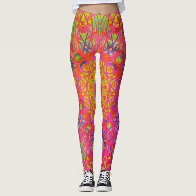 Digital Mandala Yellow Blue and Purple Leggings (Front)