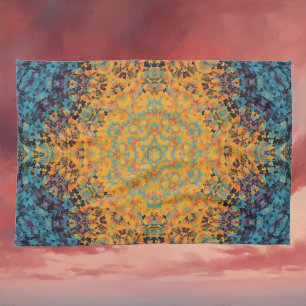 Digital Mandala Yellow Blue and Red Kitchen Towel