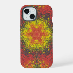 Digital Mandala Yellow Red and Black iPhone 15 Case