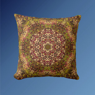 Digital Mandala Yellow Red and Purple Throw Pillow