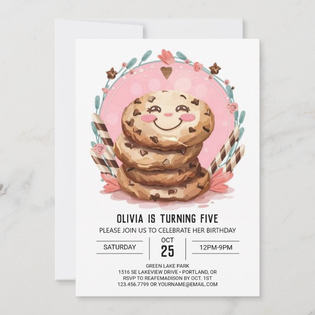 Digital Modern Editable Cookies Birthday Invitation (Front)