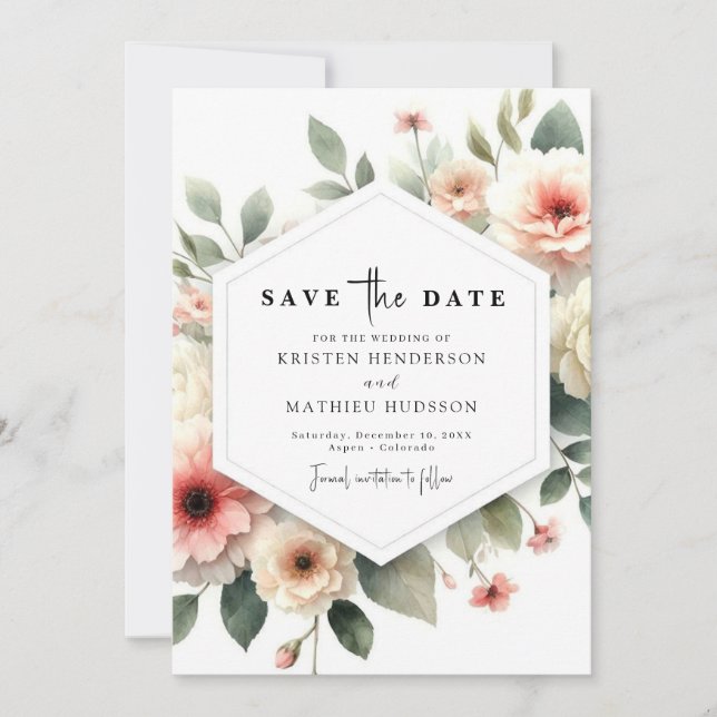 Digital Modern Pink Floral Wedding  Save The Date (Front)