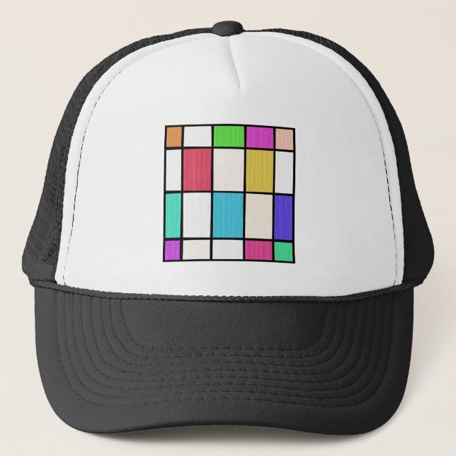 Digital Mondrian Style Graphic Design Abstraction Trucker Hat (Front)