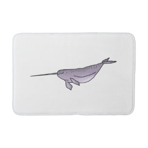 Digital Narwhal Illustration, Sea Animal Bath Mat