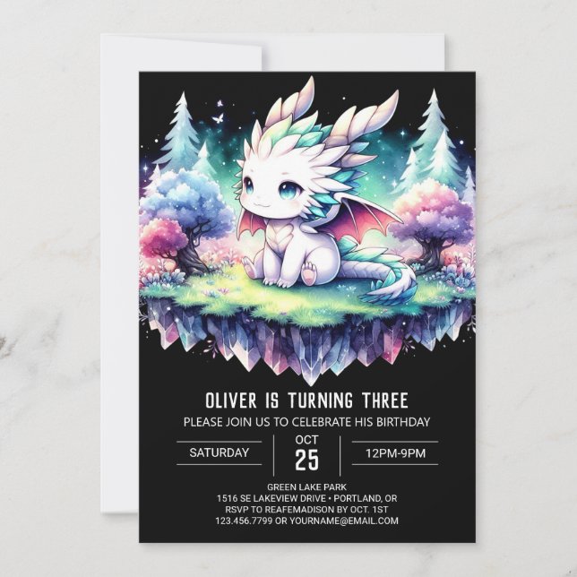 Digital Nature Dragon Birthday Invitation (Front)
