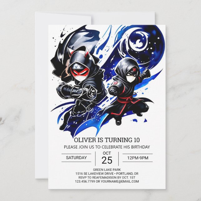 Digital Ninja Black Belt Birthday Invitation (Front)