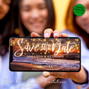 Digital Ocean Beach Save the Date Invitation