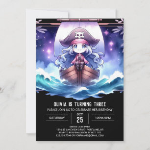 Digital Ocean Pirate Girl Birthday Invitation