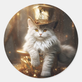 Digital painting of funny  cat  classic round sticker