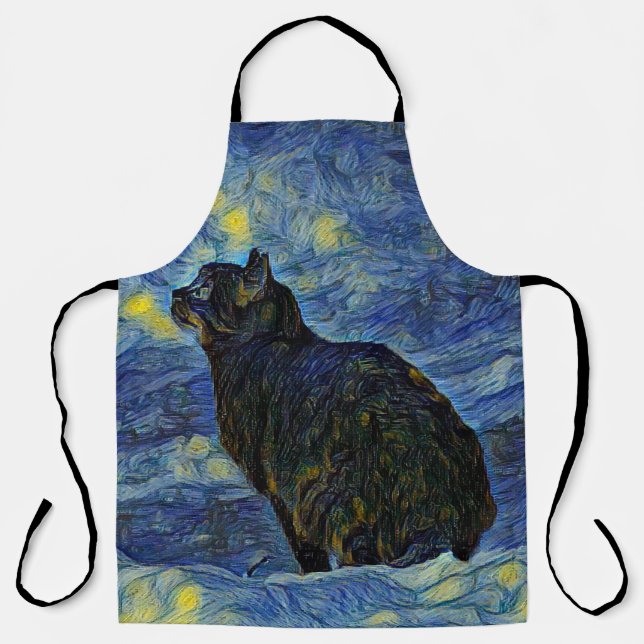 Digital painting Shambhala cat in Vincent Van Gogh Apron (Front)