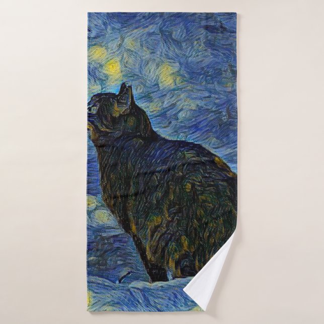 Digital painting Shambhala cat in Vincent Van Gogh Bath Towel (Bath Towel)
