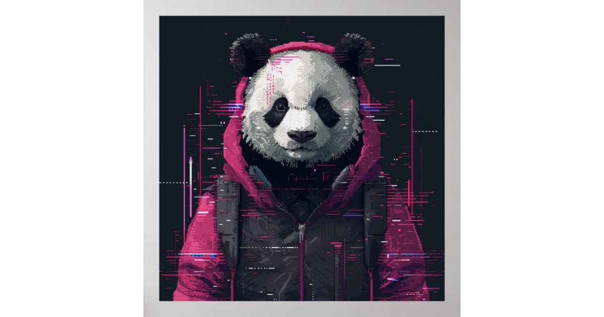 Digital Panda Hacker Pixel Art Avatar Poster | Zazzle