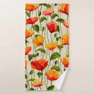 Digital paper poppies pattern bath towel