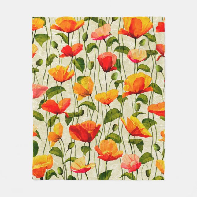 Digital paper poppies pattern fleece blanket (Front)