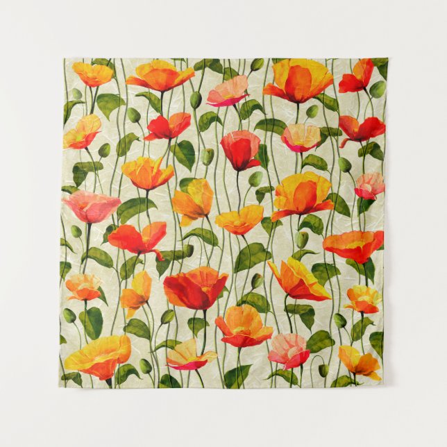 Digital paper poppies pattern tapestry (Front)