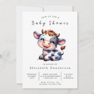 Digital Pastel Farm Cow Baby Shower Invitation