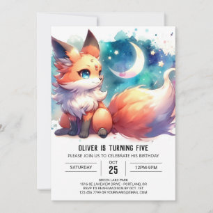 Digital Pastel Fox Birthday Invitation