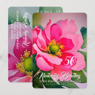 Digital Peony F watercolors 50th Birthday Party I Invitation